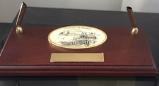 VTG Barlow Two Pen Desk Set Wood Celluloid Sc...