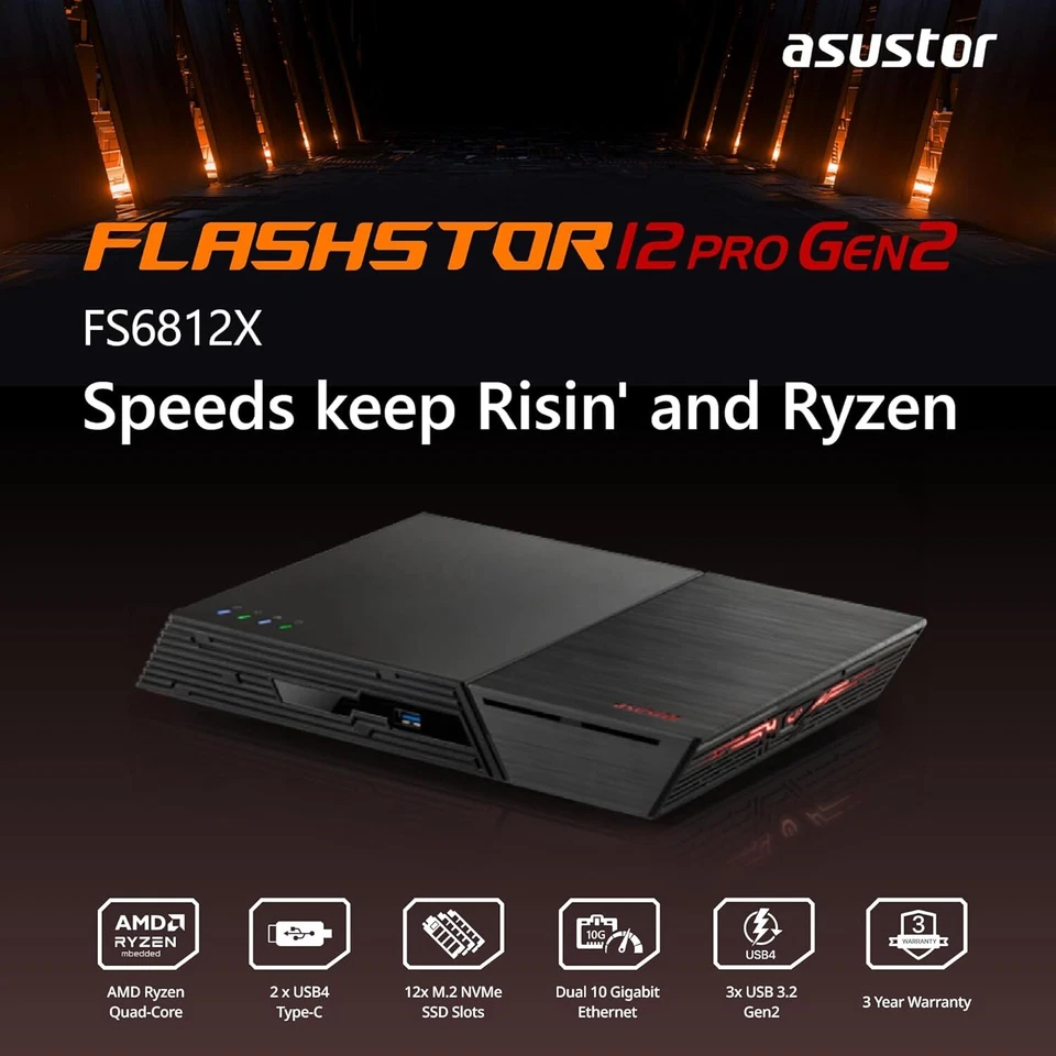 Asustor Flashstor 12 Pro Gen 2 12 Bay NAS Quad-Core 2.3GHz CPU FS6812X - Image 2 of 4