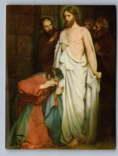 Vintage c.1950's Carl Heinrich Bloch Doubting Thomas Prayer Card Litho 2.5x3.25"