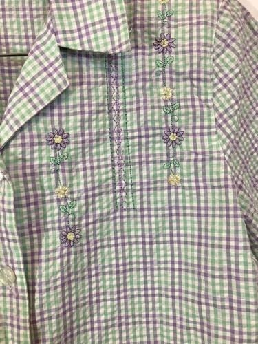 Alfred Dunner Shirt Blouse Purple Green Embroidered Plaid Short Sleeve Size 12 - Picture 5 of 7