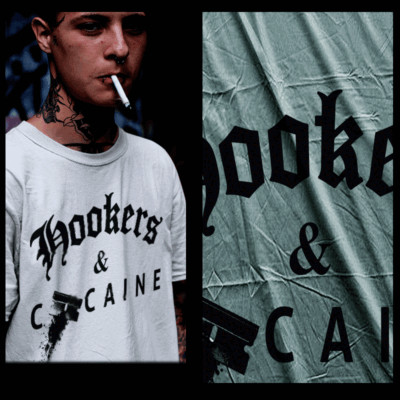 Gangster t-shirt hookers high urban hip hop hustle mafia mob thug white tee 