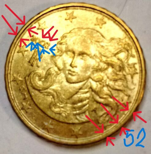 Italy, 10 Euro Cent, 2002 w/Error Great very rare coin stamp defect