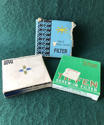 Lot of 3 Vintage Camera Filters- Hoya 58mm, Tiffen 55mm, Soligor 58mm