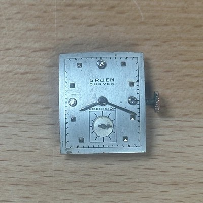 GRUEN Curvex Precision Wrist Watch Movement w/ Diamonds NOT RUNNING For Parts