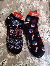Patriotic Mens 6-12 1 Pair Ankle 1 No Show Socks Fireworks Americana 2 Pack