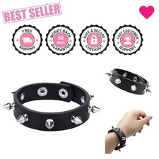 Gothic Style Leather Spike Bracelet with Adjustable Snap - Perfect for Cosplay