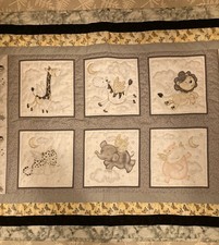 Hand Quilted Baby Quilt Fabric Baby Animals Gray 49x38 Unisex NEW Elephant