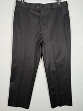 Perry Ellis Portfolio Men Dress Pants Shine Black Flat Front 36x28" Rise 12"