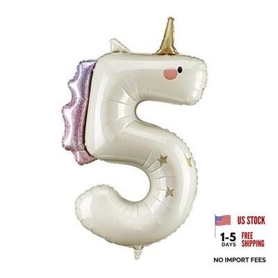 Unicorn Balloon PartyDeco 36.5 Inch   Holographic Foil Birthday Number 5
