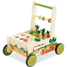 Wooden Baby Push Walker for 1 Year Old and up, Toddler Shopping Cart Push Toy...