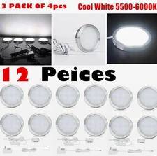 12PCS Under Cabinet Cupboard LED Lighting Kit Hardwired Wall Plug in Puck Lights
