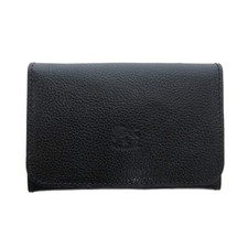 IL BISONTE Leather Card Case Business Card Holder Black Cowhide Engraved Logo