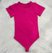 Pink Bodysuit Spandex Short Sleeve Crew Neck One-Piece new     