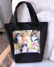 Tote Bag Cat Kitty Theme 13.25" x 13" Black School Office NEW