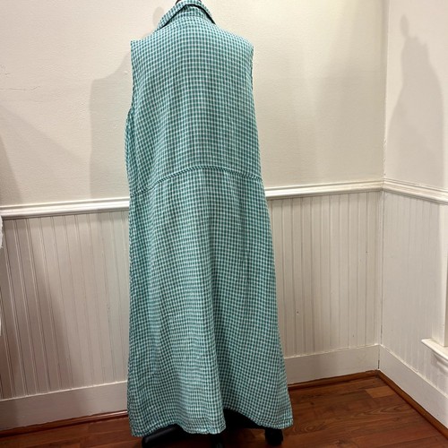 FLAX Design Size L Dress Maxi Jade Green Gingham 100% Linen Woven Sleeveless - Picture 3 of 13
