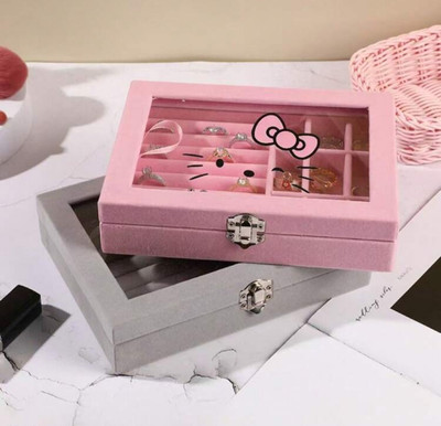Hello Kitty Multi Compartment Jewelry Storage Box w/ Lid & Large Graphic Window