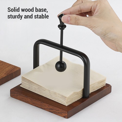 (Black)Table Napkin Holder With Lifting Ball Solid Wood Base Metal Rack - Picture 16 of 23