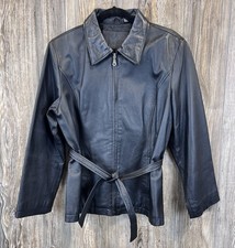 VTG 90s Jacqueline Ferrar JF Black Leather Coat Jacket Womens PL Edgy Moto Biker