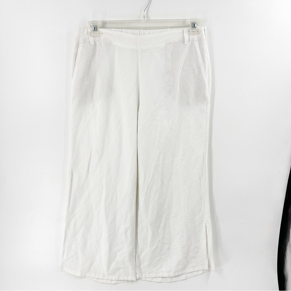 ✅ J. JILL WHITE WIDE LEG LINEN PANTS SIZE MEDIUM WITH POCKETS