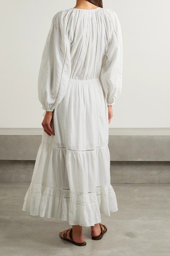 RRP€542 MARANT ETOILE Midi Dress FR44 US12 UK16 XXL White Linen Blend Lined - Picture 2 of 5