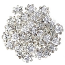 BETITETO 40 Pcs U-Shaped Flower Rhinestone Hair Pins Crystal White