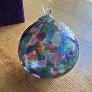 Unmarked Art Glass Round Ornament Multicolor Abstract Hanging Christmas Glossy