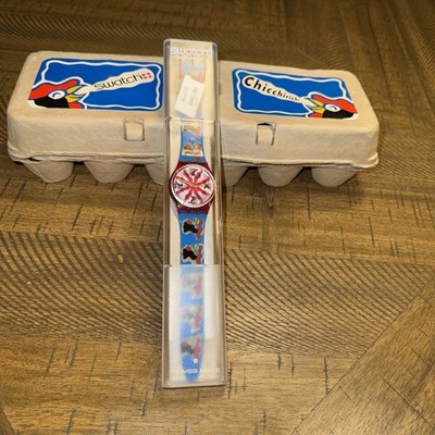 SWATCH CHICCHIRICHI Watch 1991 Chicken Rooster Original Egg Carton, Never Used