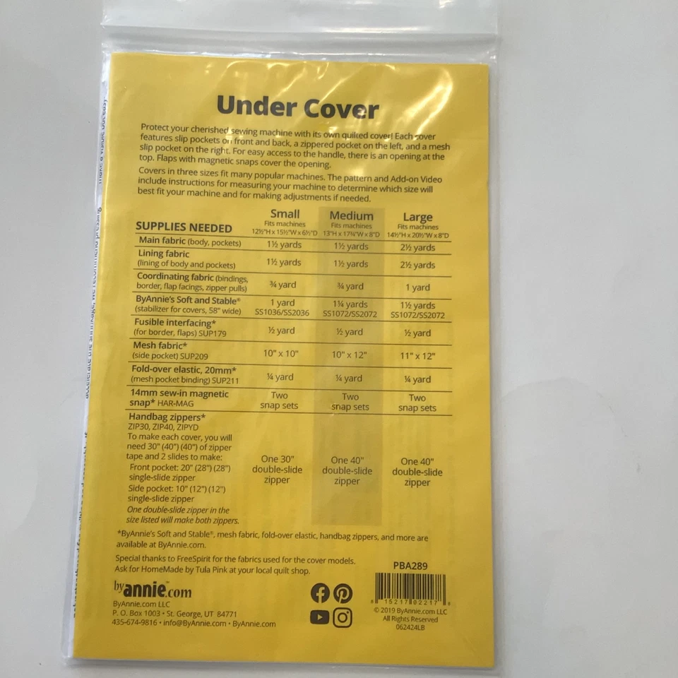Under Cover Sewing Pattern By Annie Protect Your Sewing Machine New in Package - Image 2 of 4