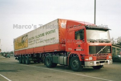 LKW Foto Volvo F12 Planensattelzug Italien rot TRASPORTI INTERNAZIONALI B #p6ve