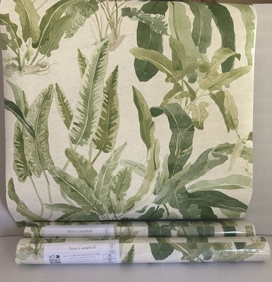 Osborne And Little  Benmore  White Background Green Leaf Wallpaper