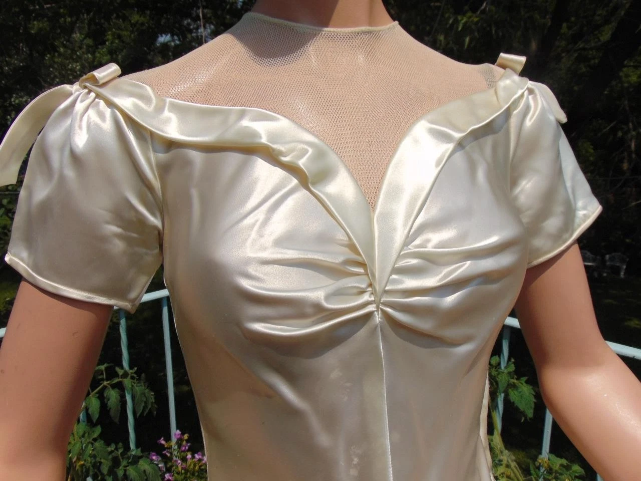 OFF WHITE Abito da sposa danza vintage anni 30 primi anni 40 bianco sporco raso e tulle 24W