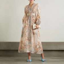 Zimmermann August Dress Size 2 / 12 AU / 8 US Plunge Midi Linen Floral