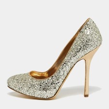 Miu Miu Gold Coarse Glitter Round Toe Pumps Size 37.5