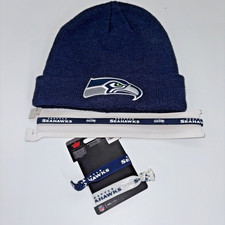 Bundle SEATTLE SEAHAWKS Football BEANIE BLUE TEAM HEADWEAR NFL Hair Band, Ties