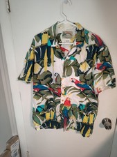 Vintage Paradise Found Shirt Mens Hawaiian Floral Jungle Bird Parrot Size Large