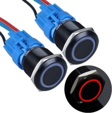 2 Pcs 22mm Momentary Push Button Switch 12V 24V 1NO 1NC ON Off Black Shell Self