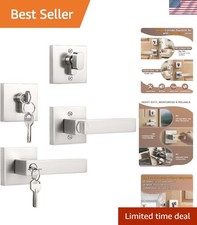 Modern Satin Square Keyed Entry Handle Deadbolt in Brushed Nickel Finish
