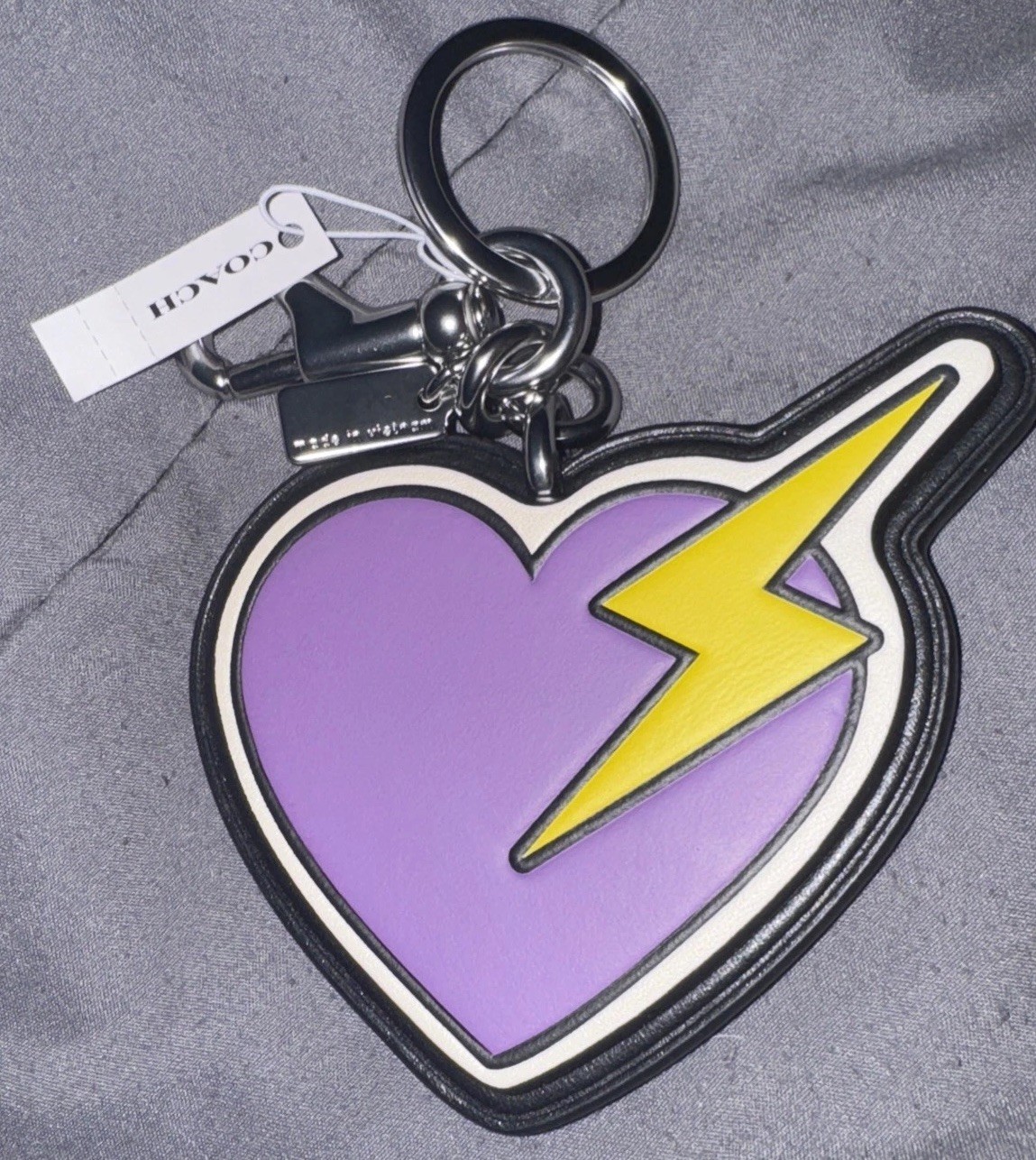 NWT Coach Leather Heart & Lightning Bolt Keychain Bag Charm
