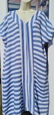 SAHARA LINEN BLUE WHITE STRIPE DRESS size 16/18 Beach Cruise Holiday LOOSE FIT