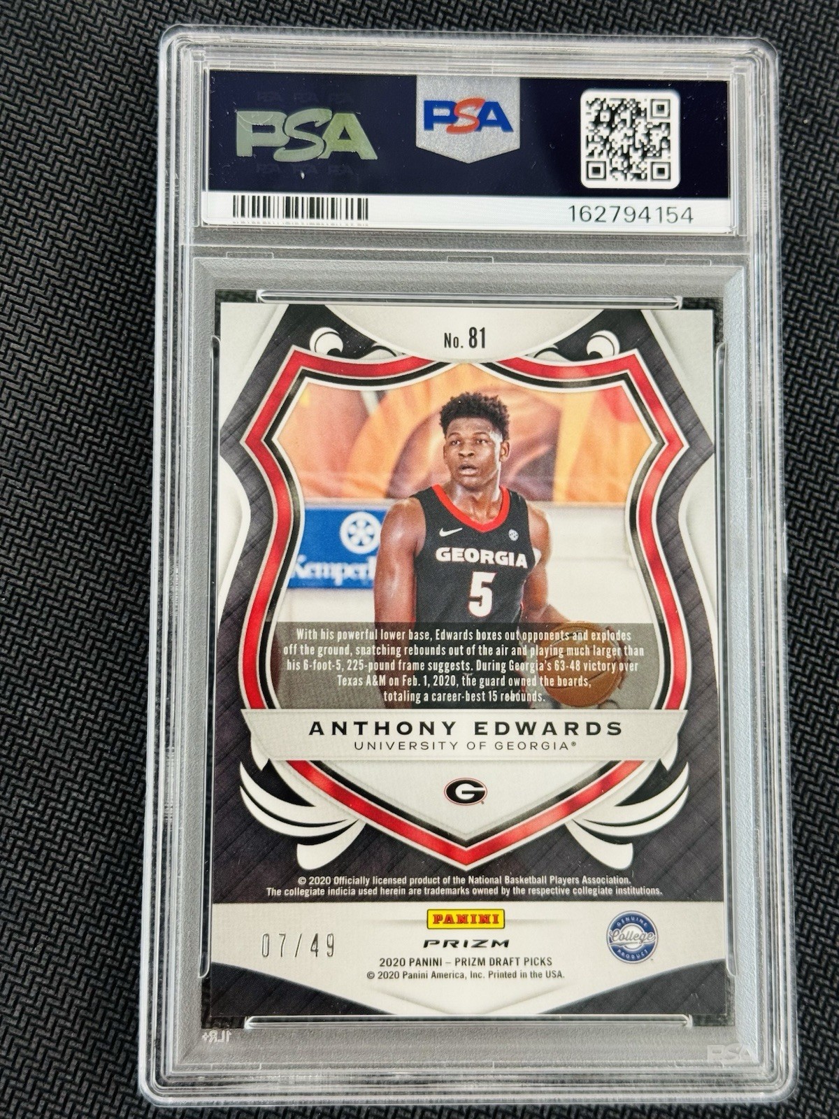 PSA 10 Anthony Edwards /49 RC #81 purple fast break 2020 Panini Prizm DP view 3