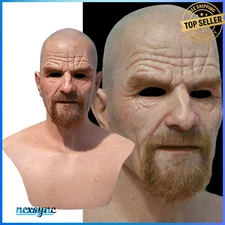 Halloween Realistic Face Bald Old Man Latex Wrinkle Face Mask Full Head Headwear