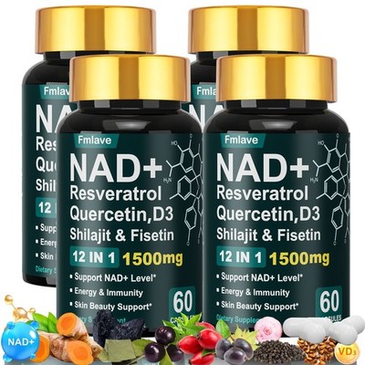4x NAD+ Supplement with Resveratrol for Anti-Aging Energy Focus Vitality 240caps