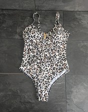 Women's Leopard Print Swimsuit bathing costume high leg padded strappy - 10/12