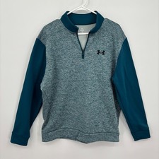 Under Armour 1/4 Zip Pullover Loose Long Sleeve Logo Blue Size L Mens