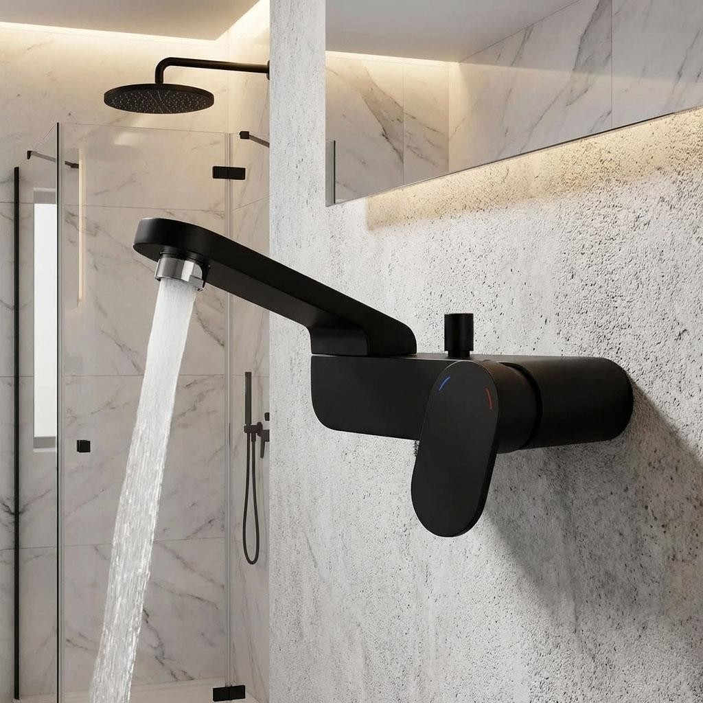 Black Bath Mixer Tap Modern Wall Mounted Shower Diverter