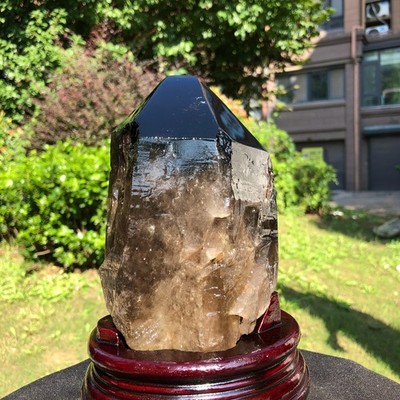 5.21LB Natural Smoky Quartz Crystal Mineral Specimen Reiki Healing+Stand
