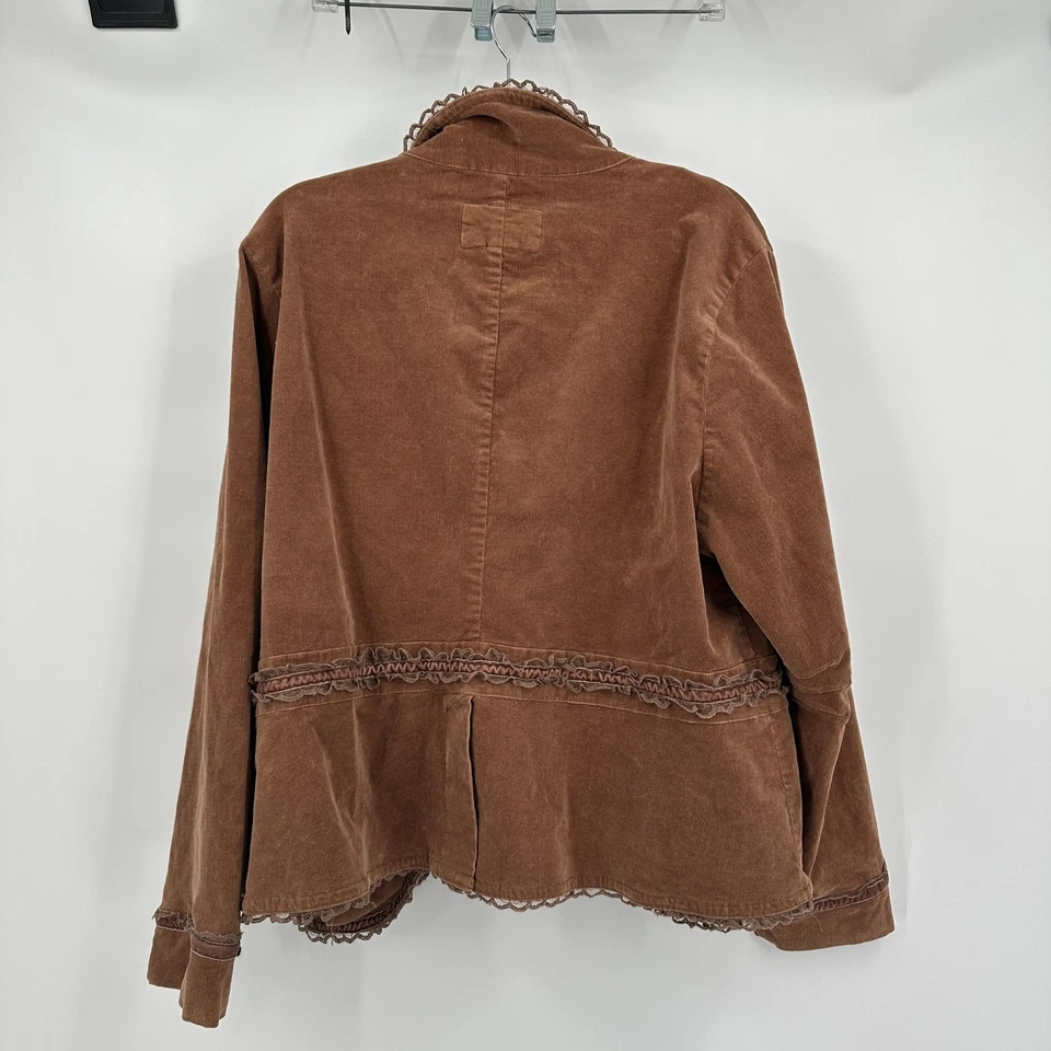 Jaqueta de veludo Venezia feminina Y2K tamanho 22 acabamento com babado boho marrom ocidental - Imagem 2 de 4