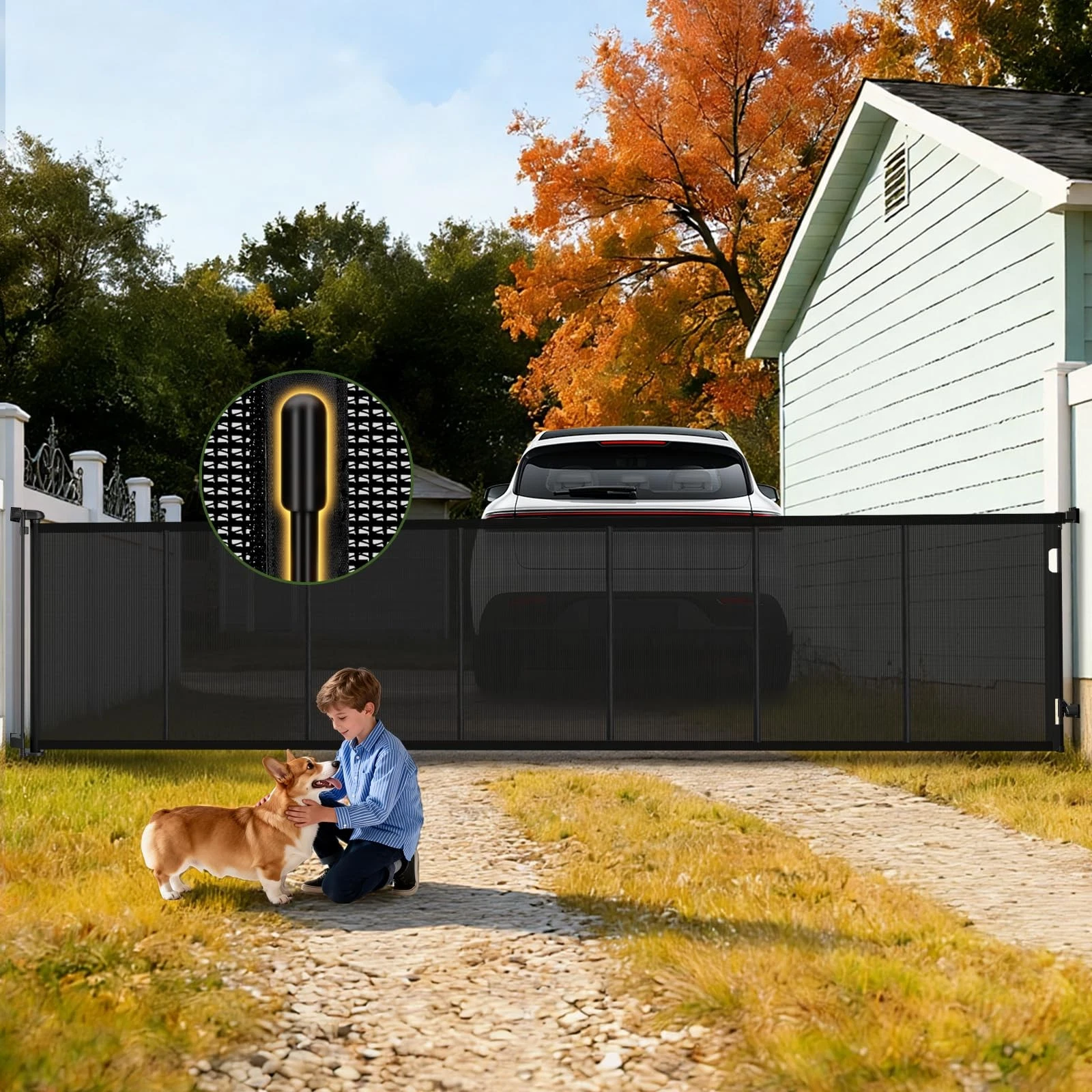 Retractable Baby Gate 236 Inch Wide 42 Inch Tall Black Mesh Safety Gate