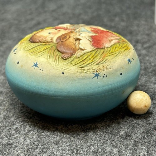 Vintage Anri Ferrandiz Pull String Baby Music Box Lullaby Baby Boy Bunnies Italy - Picture 6 of 13