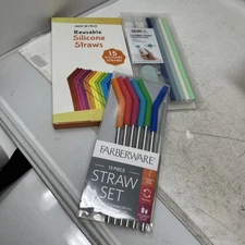 Big lot of New/NIB Reusable travel straws, metal & silicone, FREE SHIPPING!